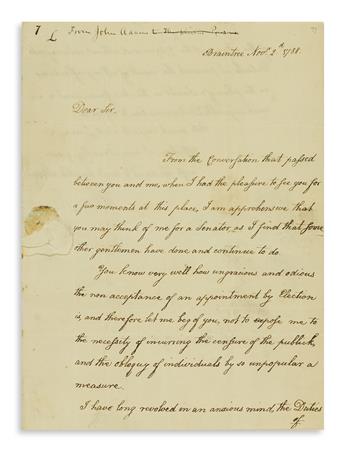 ADAMS, JOHN. Letter Signed, to Theophilus Parsons,